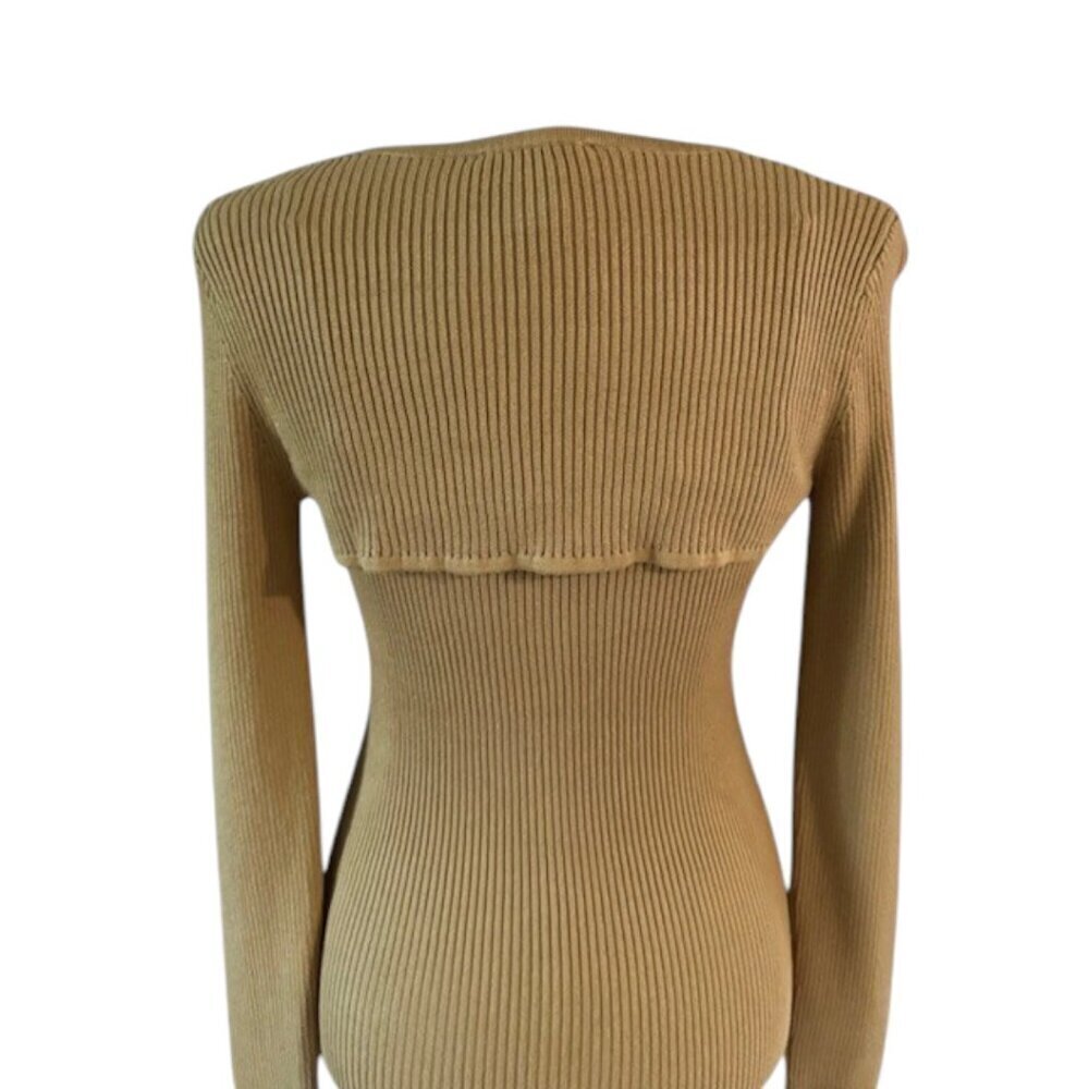 House of Harlow 1960 Bronze Mustard Ribbed Sweater Dress Cropped Shrug Med NWT - Picture 9 of 16